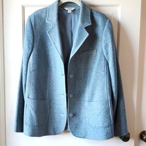 L.L. BEAN HERRINGBONE TWEED JACKET BLUE BLAZER WOOL SILK WOMENS SZ 1X